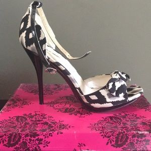 Black gray and tan high heel sandals